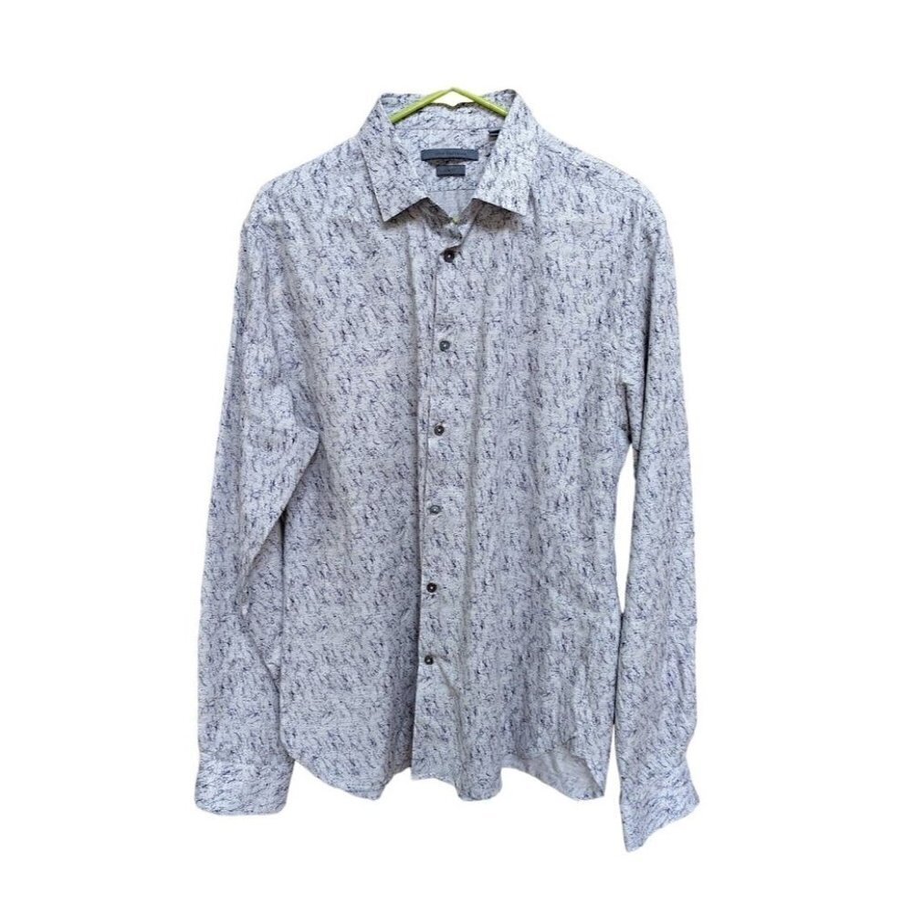 John Varvatos Slim Fit Marbled Pattern Button -Up Gray Men's Size 16